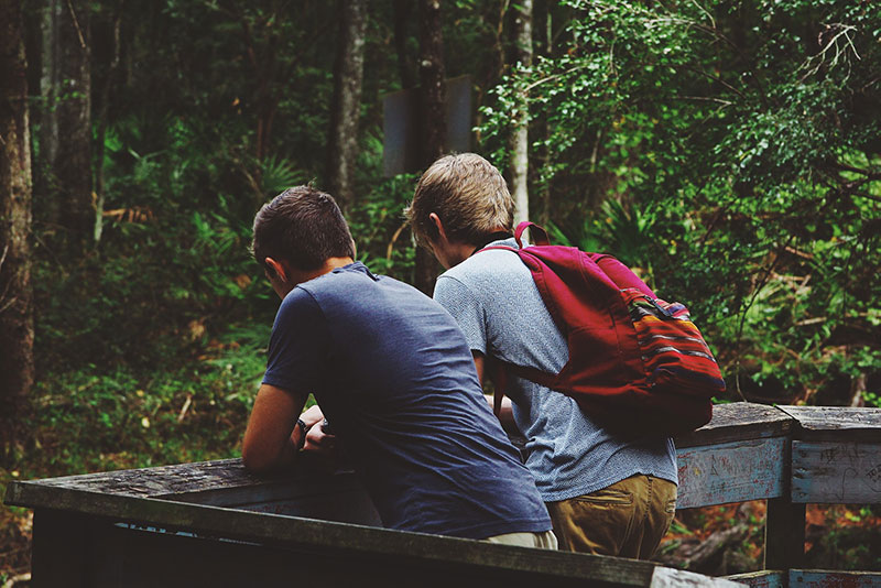 Two young men out on a hike